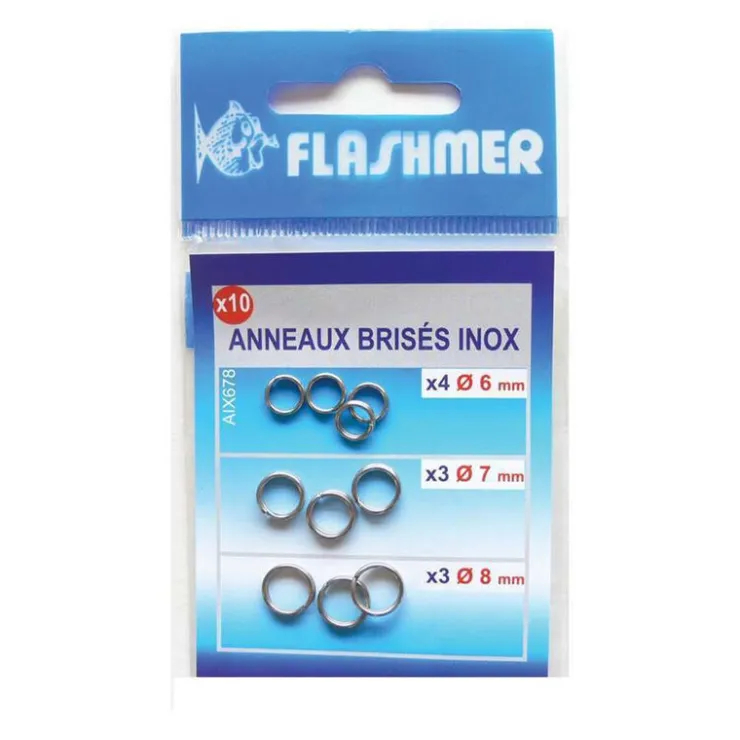 FLASHMER Montages / Hameçons-Kit Anneaux Brisés Inox N°6-7-8 X10