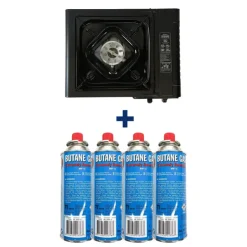 TEAM CARPFISHING Packs-Pack Rechaud + 4 Cartouches de Gaz